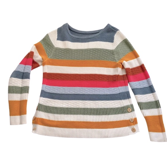 MULTICOLOR STRIPE  RAINBOW BOAT NECK COTTON JUMPER SWEATER WOMEN SIZE SMALL - Picture 5 of 12